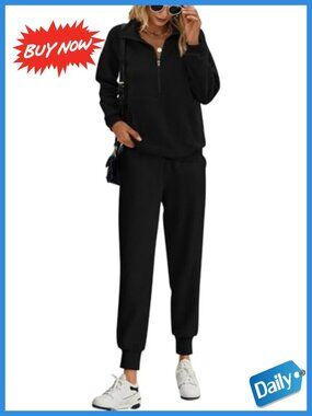 Long Sleeve Half Zip Sweatsuit Set Quarter Zip Pullover Jogger Pants